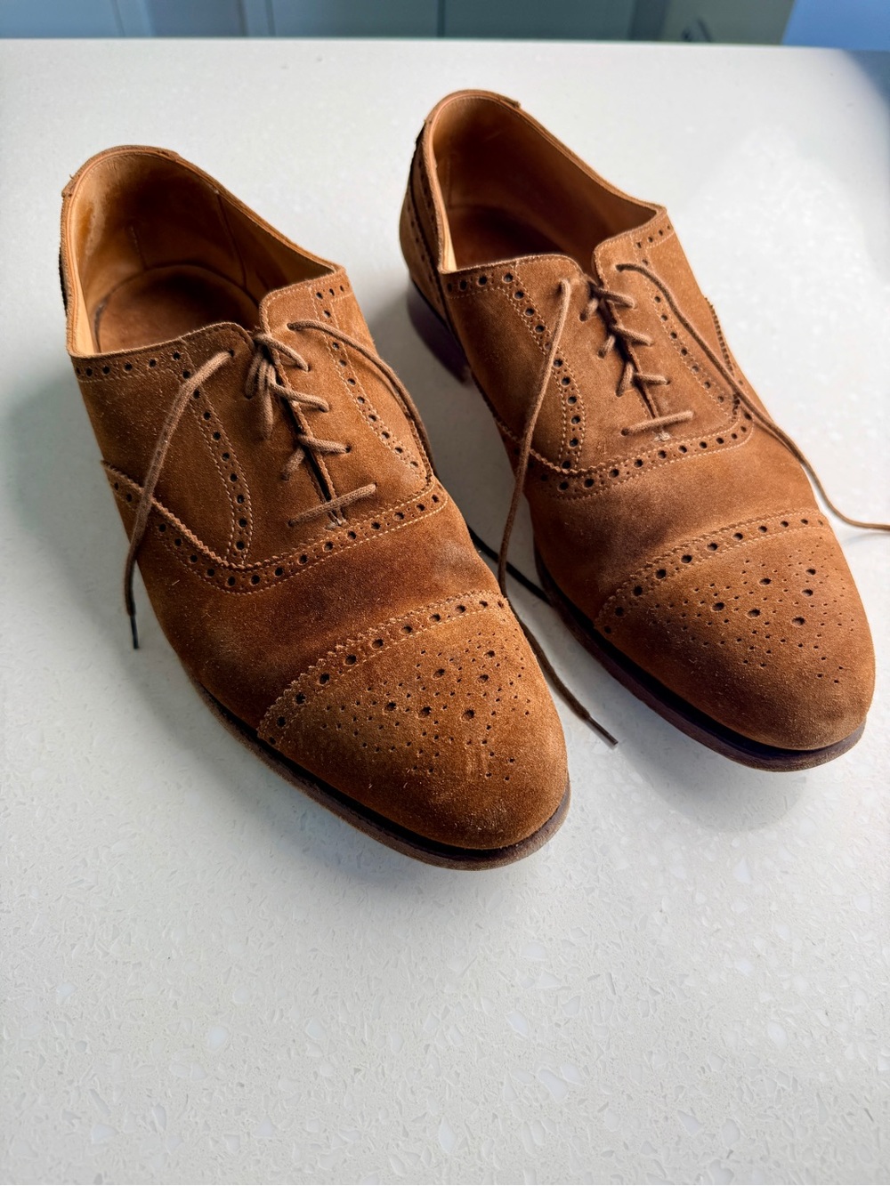 Crockett & Jones Westminster 8408 Tan Suede Brogue Oxfords Made England 11.5